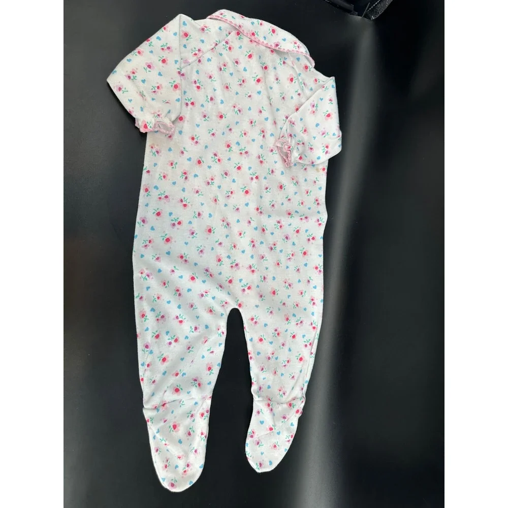 Vintage 90s Playskool Baby Sleeper Pajamas Floral Hearts USA 6-12M